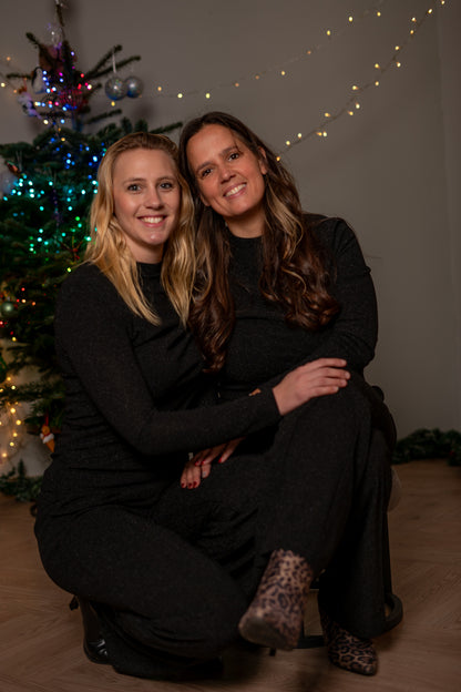 Zwart Glitter Shirtje met Lange Mouwen