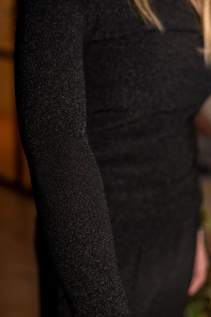 Zwart Glitter Shirtje met Lange Mouwen