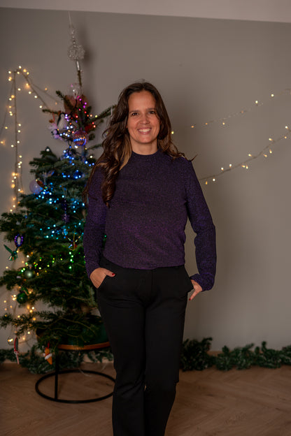 Paars Glitter Shirtje met Lange Mouwen